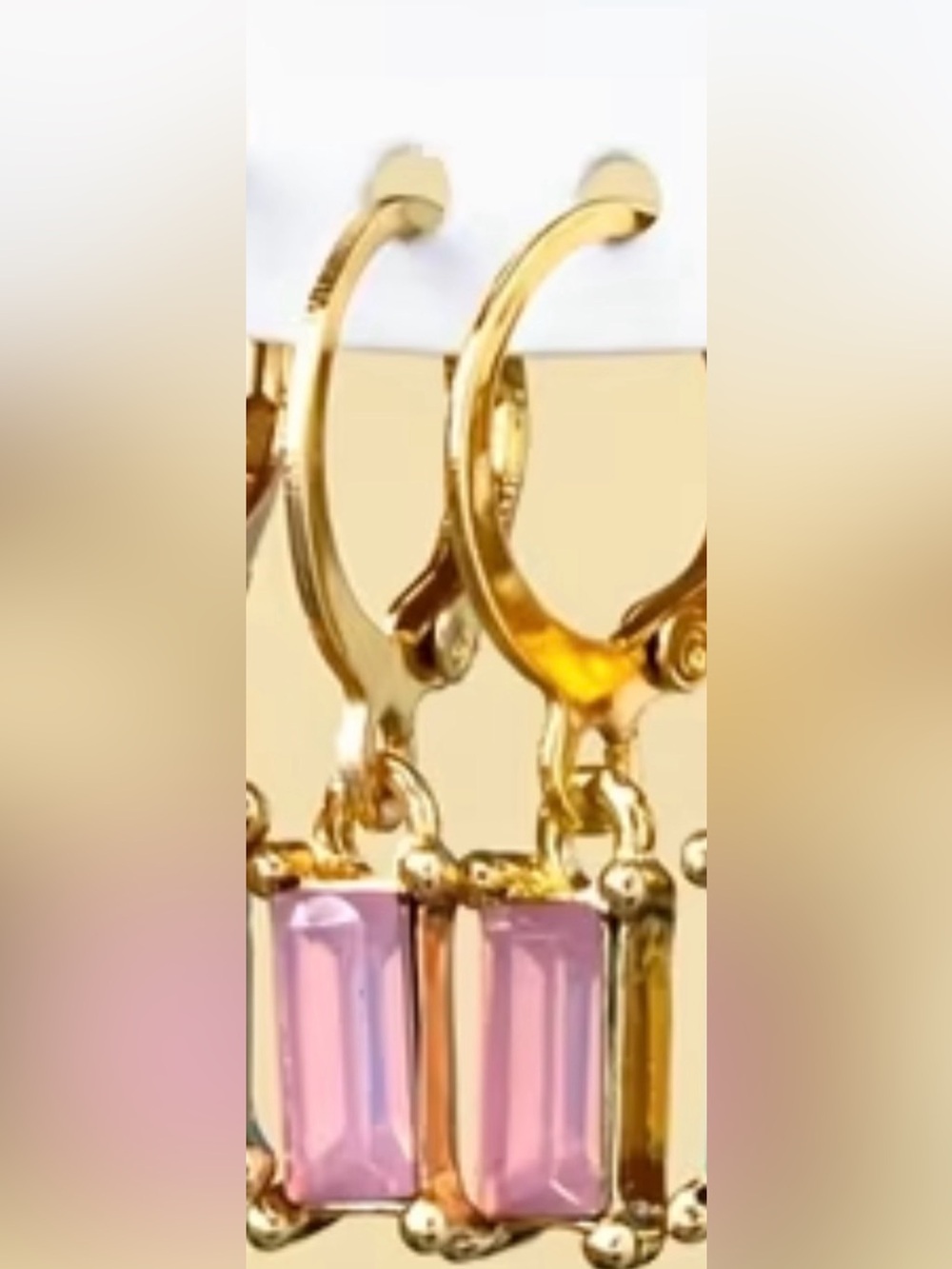 Gold-Plated Light Pink Stone Hoop Earrings - Women Jewelry